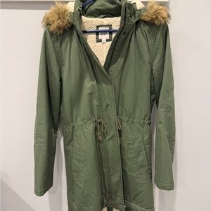 GAP Olive Utility Jacket with Faux Fur Hood